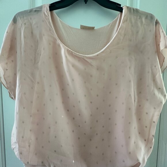 Lavish Womens Sheer Pink Polka Dot Blouse With Stretch Hem Size M Lightweight Fa - Picture 4 of 6